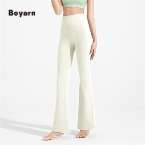 Boyarn, pantalones deportivos de pierna ancha de cintura alta para mujer, Yoga antibacterianos para pantalones deportivos, parte inferior acampanada delgada, patrón sólido deportivo - Product Image 4