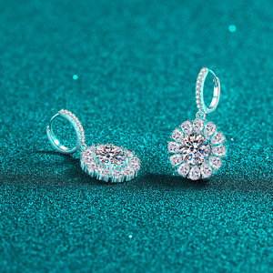 Factory <strong>Wholesale</strong> 5A Pear Shape Zircon Mosang High Sensitivity Sunflower Silver S925 8mm 4CTW Mosannite Earrings for Women - Product Image 3