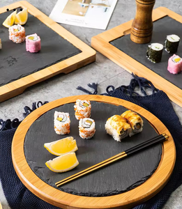Planche à charcuterie en ardoise et bambou pour plateaux de fromages et de viandes, avec bord en bambou, <span class=keywords><strong>plateau</strong></span> de service pour la restauration - Product Image 4
