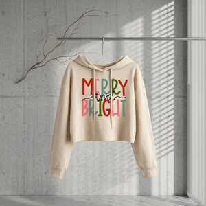 Custom <b>Women's</b> <b>Christmas</b> Graphic Crop Hoodie Multi-color Merry & Bright Letter Print Loose Fit Causal Holliday Hooded <b>Sweatshirt</b> - Product Image 3