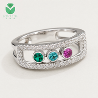 Bague large pour femme Better Star, certifiée IGI, avec trois pierres précieuses multicolores de laboratoire, diamant, or blanc 14K 18K, tendance