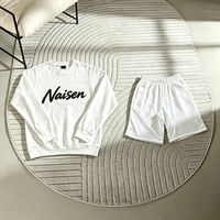 Setelan Kaos dan Celana Pendek Pria Ukuran Besar Bahan Katun Tebal untuk Musim Panas, Model 2 Potong, Tali Serut, Kasual, Sporty, Streetwear, OEM ODM