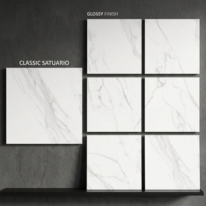 Satuario Italian 800x800mm Glossy Glazed Porcelain Floor Tiles Premium White Marble Look Finish - Product Image 1