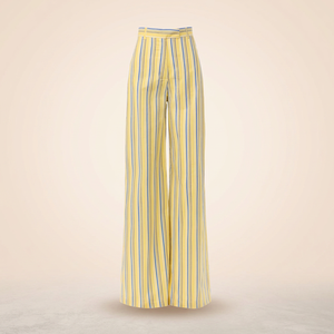 Viraak Exports Yellow Striped High Waist Wide Leg Pants Breathable Woven 100% Cotton Casual Full Length <b>Summer</b> Women's <b>Trousers</b> - Product Image 2