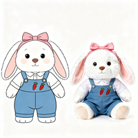 Adorable lapin en peluche debout, style ferme, avec broderie de carotte, salopette en jean, jouet en peluche doux