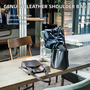 Sacs à bandoulière/crossbody en cuir véritable pour femmes, sac seau imperméable en cuir de vache, simple et tendance, grande capacité, avec une seule sangle - Product Image 2
