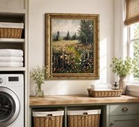 Tableau mural vintage encadré or avec motifs de fleurs sauvages, impression sur toile style campagne française, échantillons OEM ODM prêts en moins d'une journée