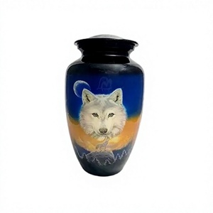 Urne funéraire en aluminium bleu loup pour cendres humaines - Urne artisanale pour adulte avec sac en velours gratuit - Product Image 1