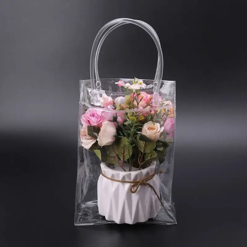 2024新素材クリア環境にやさしい花用TPUバッグ、ロゴ付きカスタマイズ透明TPUトートバッグ