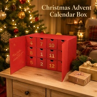 Scatola Calendario dell'Avvento in Carta Rossa con Cassetti, Confezione Regalo per il Conto alla Rovescia, Scatola per Natale