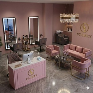 Muebles de Salón de Belleza Starry <span class=keywords><strong>Elite</strong></span> Rosa Dorado al por Mayor: Silla de Barbero, Espejo LED, Cama de Lavado, Sofá de Recepción - Product Image 4