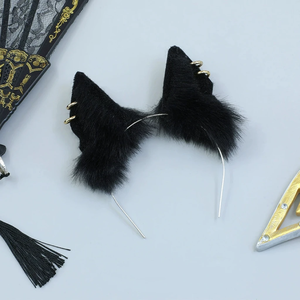 <span class=keywords><strong>Coiffe</strong></span> unisexe en peluche faite à la main, motif dessin animé, avec oreilles de bête simulées et queue d'animal, accessoires de costume Anubis pour poupée - Product Image 6