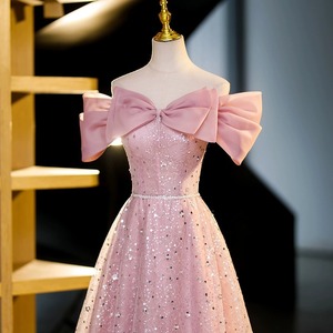 Robes de soirée personnalisées roses pour femmes, coupe trapèze, à sequins, épaules dénudées, pour bal de promo, anniversaire, soirée formelle, Vestido De <span class=keywords><strong>Fiesta</strong></span> - Product Image 6