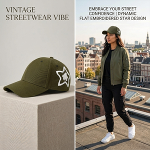 Gorras de Béisbol de Diseño Premium al por Mayor, Bordado de Estrella Y2K, Verde Oliva, MOQ Bajo, de Algodón, para Hombre - Product Image 1