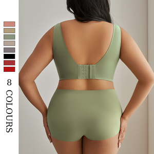 Ensemble soutien-gorge et culotte sans armatures, grande taille 5XL, pour poitrine généreuse, uni, quotidien, style hipster, <span class=keywords><strong>sous</strong></span>-vêtements sans couture pour <span class=keywords><strong>femme</strong></span> - Product Image 4