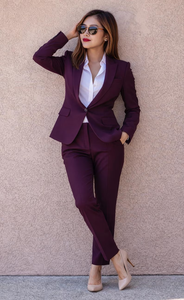 Conjunto de traje morado elegante para mujer, blazer a medida y pantalones a juego, traje de pantalón elegante y ajustado para oficina y negocios, para reuniones - Product Image 4