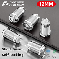 Interrupteur à bouton-poussoir métallique étanche FUTN de 12 mm, marche/arrêt, pour alimentation LED 5V 12V 24V, avec prise, à réinitialisation/verrouillage
