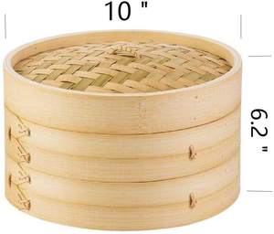 High Quality 10 Inch Organic Bamboo Steamer 2 Tiers for Healthy Cooking Chicken <strong>Fish</strong> With Chopsticks Stainless Steel <strong>Pot</strong> - Product Image 1