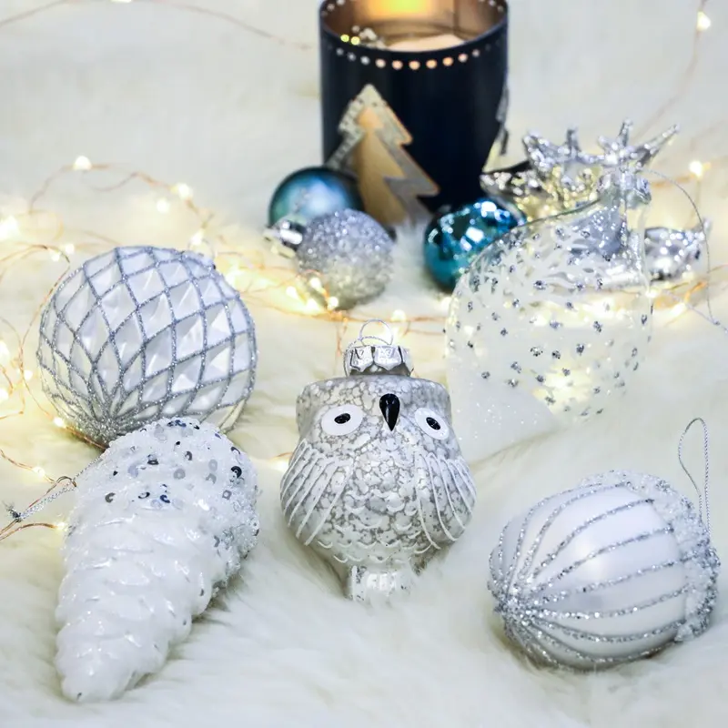 Eg Zilveren Invulbare Grote Zwarte Ornament Snuisterij Boxed Goedkope Kerst 100Mm Blauw Glitter Glas Kerst Bal