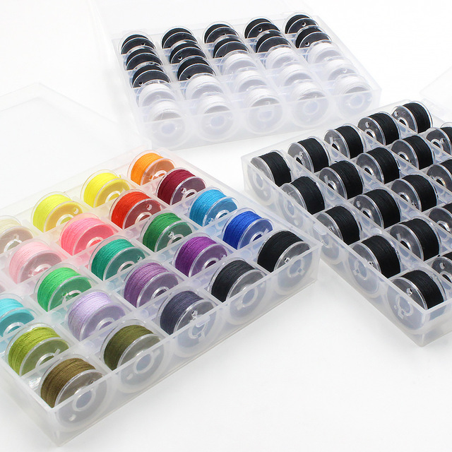 36 Color Dyed Plastic Sewing Machine Spool Set 25 & 36 Color Bobbin Box for Sewing Thread