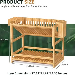 Bamboo Kitchen <b>Dish</b> <b>Rack</b> 2 Tier Quick Dry Storage Organizer For Countertop Use - Product Image 4