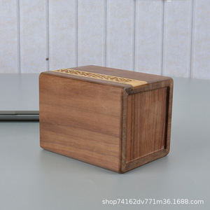 Wooden Desk Organizer Square <b>Pen</b> Holder With Geometric Inlay For Office Stationery Storage - Product Image 4