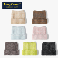 Bonnet en tricot chaud d'hiver unisexe surdimensionné en mélange de laine moelleuse Heather Speckled à côtes verticales avec revers et oreilles de chat