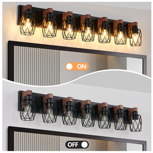 Luminaires <span class=keywords><strong>de</strong></span> <span class=keywords><strong>salle</strong></span> <span class=keywords><strong>de</strong></span> <span class=keywords><strong>bain</strong></span> en <span class=keywords><strong>bois</strong></span> à 7 lumières au-dessus du miroir, lampes <span class=keywords><strong>de</strong></span> vanité industrielles noires avec abat-jour en métal, éclairage <span class=keywords><strong>de</strong></span> <span class=keywords><strong>salle</strong></span> <span class=keywords><strong>de</strong></span> <span class=keywords><strong>bain</strong></span> rustique - Product Image 2