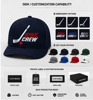 Casquette Snapback en gros avec broderie de bâton de hockey, emballage de détail pour les acheteurs de sports d'hiver avec logo personnalisé