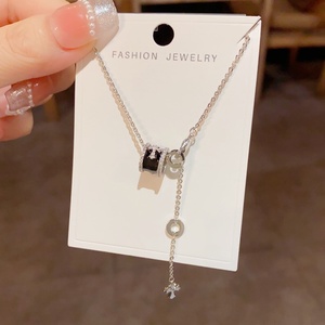 แฟชั่นสไตล์เกาหลีเอวเล็กข้ามพู่สร้อยคอเพทายหรูหราของผู้หญิงสร้อยคอทองแดงแท้ชุบทอง - Product Image 1