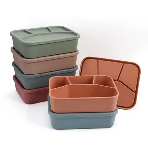 Wholesale Leak Proof Silicone Children Bento Box Durable Food Storage Container Reusable Kids School Silicone Bento Lunch Box