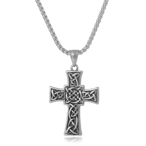 yunnique <b>Cross</b> Stainless Steel Pendant With Red Eye Inlay For Men And Women 60Cm <b>Chain</b> Geometric Design - Product Image 3