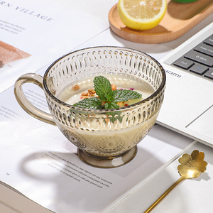 Taza de <span class=keywords><strong>desayuno</strong></span> de vidrio, <span class=keywords><strong>tazas</strong></span> de capuchino con diseño en relieve, venta al por mayor - Product Image 2