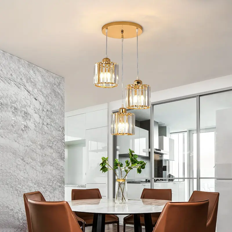 Indoor dining table light clear crystal pendant lights kitchen dinning room restaurant island lighting led chandeliers