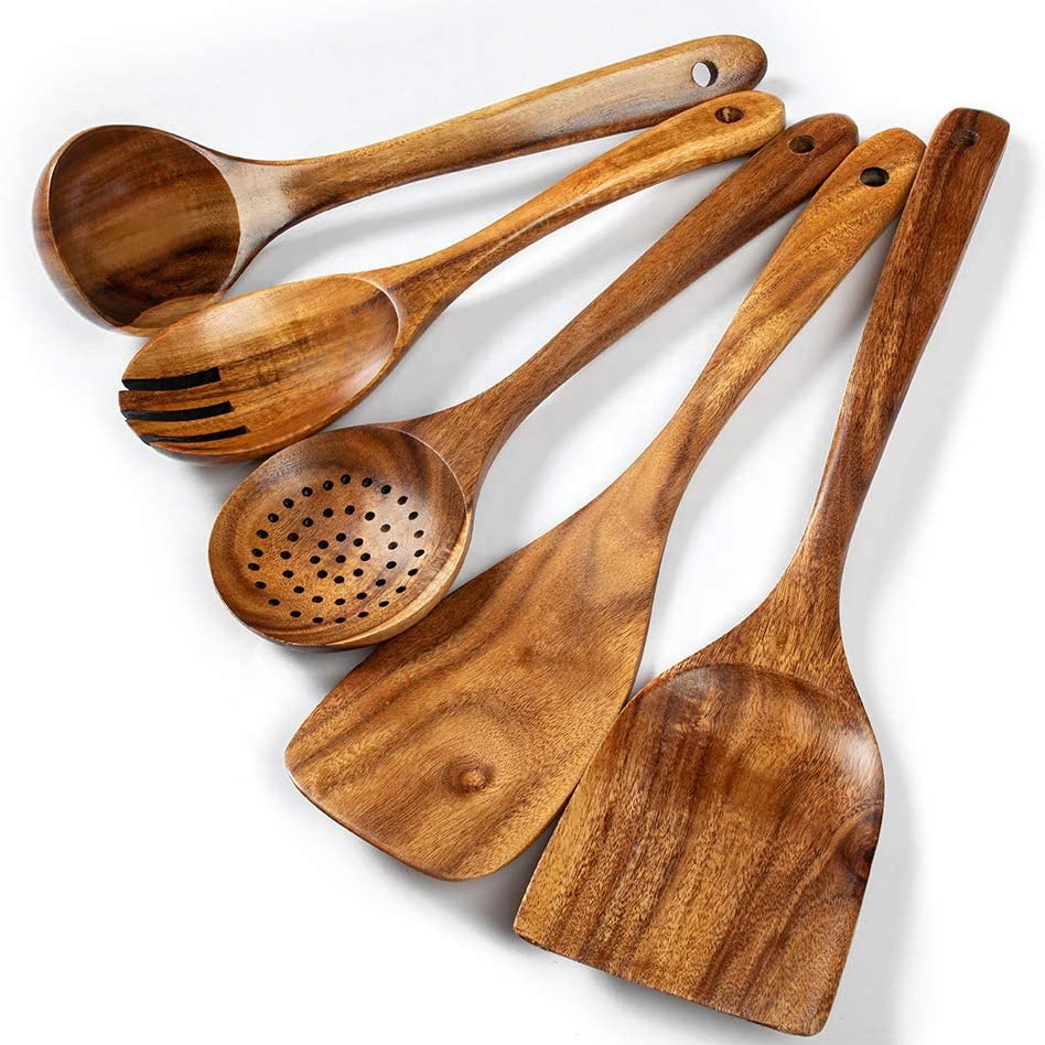 Wholesale 100% natural teak cooking spoon made of custom Wooden utensils for kitchen