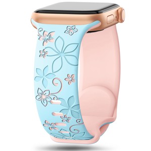 Correa de Reloj de Silicona de Dos Colores con Hebilla de Mariposa y Grabado de Flores, Transpirable, para Relojes <span class=keywords><strong>Apple</strong></span> Ultra 11 10 9 8 <span class=keywords><strong>7</strong></span> 6 5 4 3 2 SE - Product Image 5