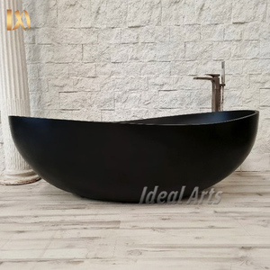 Luxo Preto Pedra De Mármore Natural Banheira Autônoma Moderna Banheira De Imersão Oval para Villa Hotel Spa e Banheiro Design - Product Image 5