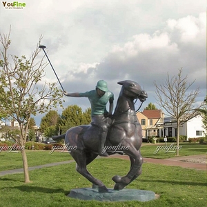 Deporte Arte Jardín Decoración Bronce Polo Jugador en Caballo Escultura - Product Image 2