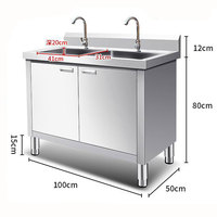 Personnalisé SS 304 Acier Inoxydable Double Cuvette Évier À Main Cuisine Commerciale Restaurant Table Évier Armoire Avec Porte Charnière
