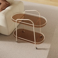 Table basse moderne en acier carbone et verre trempé, chariot de service roulant à deux niveaux pour salon