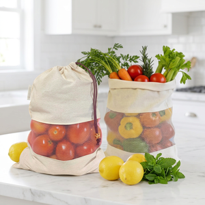 Bolsas Reutilizables Plegables Ligeras y Duraderas de Algodón Puro Orgánico Natural para Frutas y Verduras, Almacenamiento Doméstico - Product Image 5