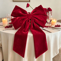 Grand nœud en velours rouge pré-noué, grand nœud en velours pour porte d'entrée, arbre de Noël, mariage, fête à domicile, décoration murale