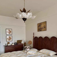 Nouveau lustre LED floral de style chinois, design pétale de la dynastie Song, corps en bronze, commande vocale ; d'inspiration rétro française du milieu du siècle
