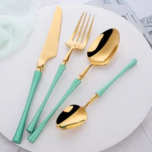 Standing Tableware Wedding Gift Bone Gold Cutlery Set Stainless Steel flatware set