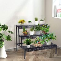 Grand support pour plantes en métal à 3 niveaux, style escalier, cadre en acier, présentoir de jardin intérieur-extérieur, support de rangement pour fleurs