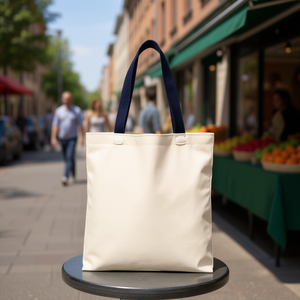 Borsa in Tela Multiuso Ilan 37x45cm Crema con Manici Blu Navy - Product Image 2