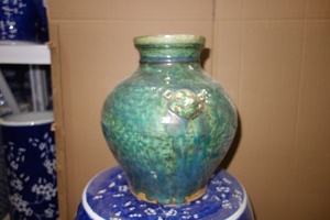 प्राचीन हरा सिरेमिक वाबी सबी फूलदान अटलांटिस वियतनाम मिट्टी के बर्तन फूलदान - Product Image 4