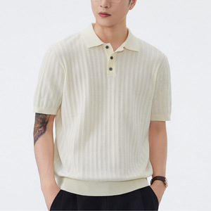 Polo en tricot pour homme, manches courtes, couleur unie, respirant, coupe ajustée, haut d'été - Product Image 1