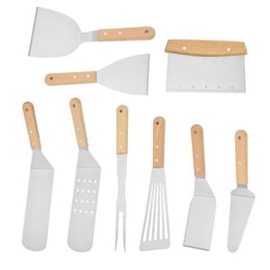 Stainless Steel Grill Set With Wooden Handle Sauteed Steak Teppanyaki Pancake Cooking Kitchen Tools Pizza Cutters - Product Image 1