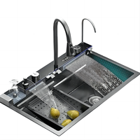 Évier de cuisine cascade en relief nid d'abeille à affichage numérique personnalisé led multifonction avec lave-gobelets pour café-bar cuisine d'hôtel